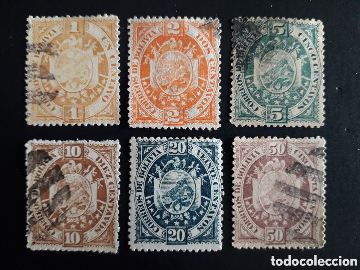 Sellos: BOLIVIA YVERT 39/44 SIN EL 45 SERIE CORTA USADA 1894 ESCUDOS PEDIDO M&Iacute;NIMO 3&euro;