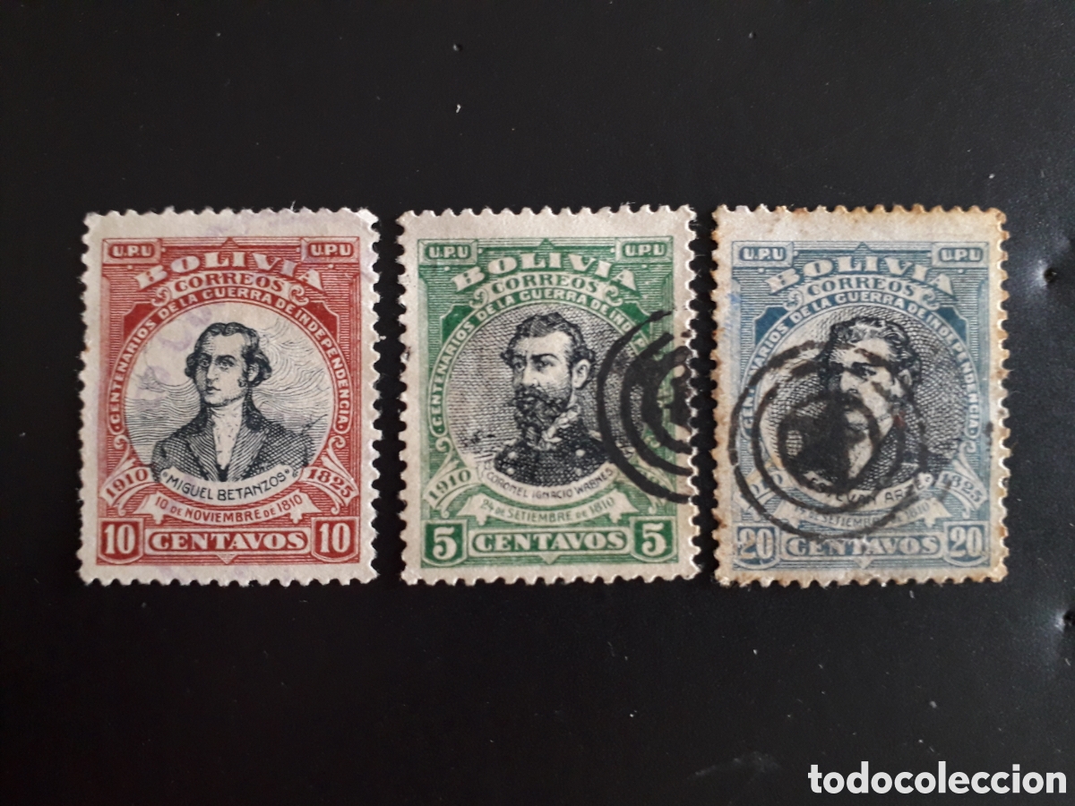 Sellos: BOLIVIA YVERT 87/9 SERIE COMPLETA USADA 1910 PERSONAJES, INDEPENDENCIA PEDIDO M&Iacute;NIMO 3&euro;