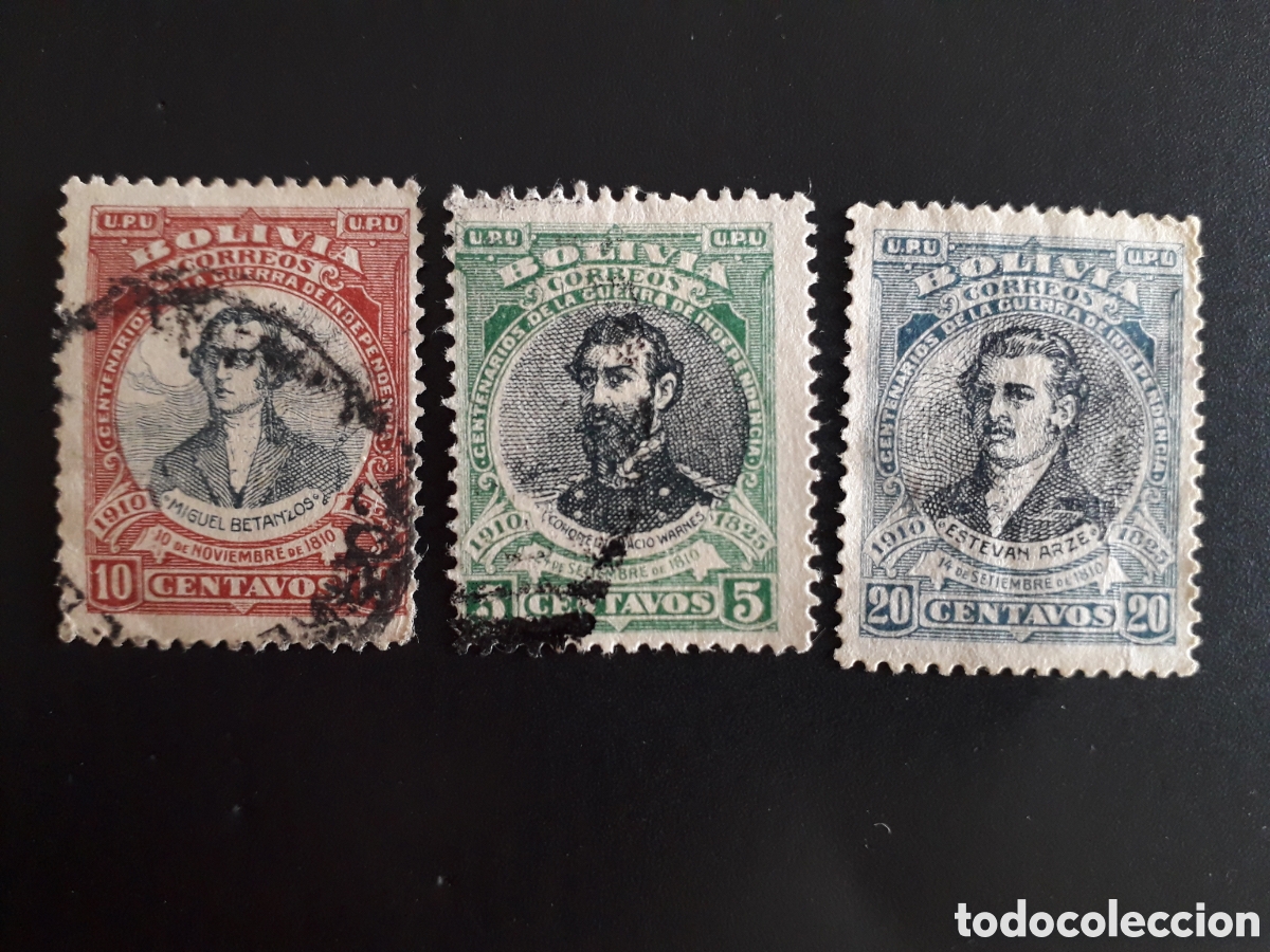 Sellos: BOLIVIA YVERT 87/9 SERIE COMPLETA USADA 1910 PERSONAJES, INDEPENDENCIA PEDIDO M&Iacute;NIMO 3&euro;