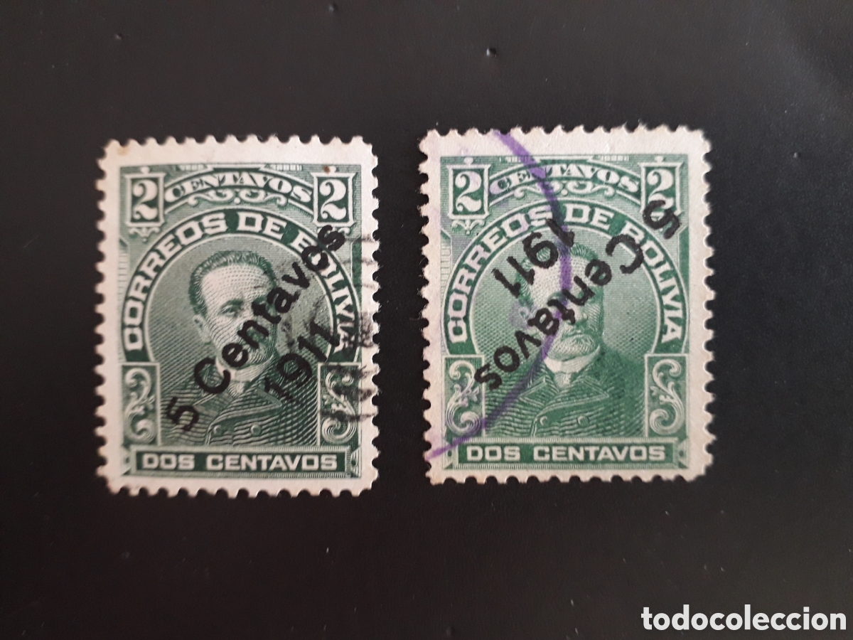 Sellos: BOLIVIA YVERT 90 Y 90a SOBREGARGA INVERTIDA SERIE COMPLETA USADA 1911 PEDIDO M&Iacute;NIMO 3&euro;