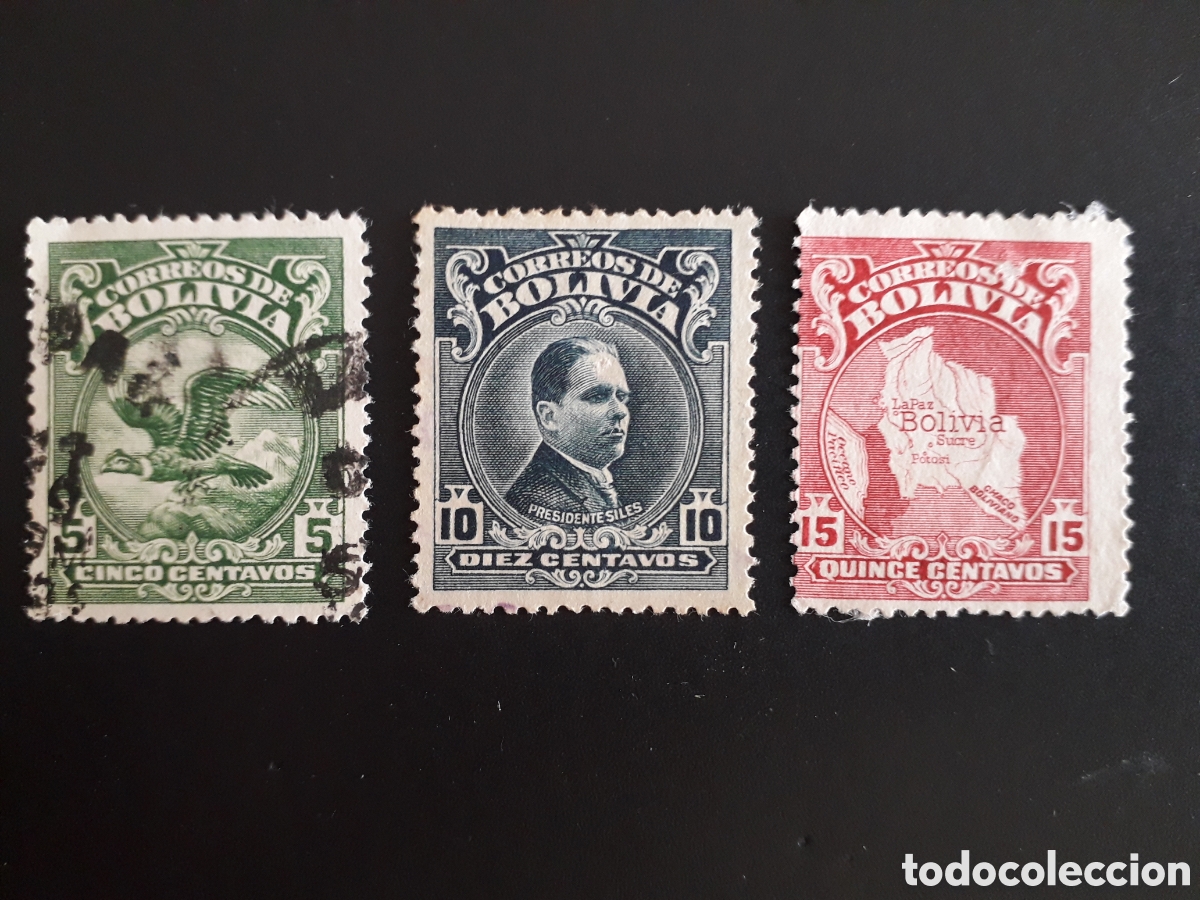 Sellos: BOLIVIA YVERT 161/3 SERIE COMPLETA USADA 1930 C&Oacute;NDOR AVES, SILES Y MAPA PEDIDO M&Iacute;NIMO 3&euro;