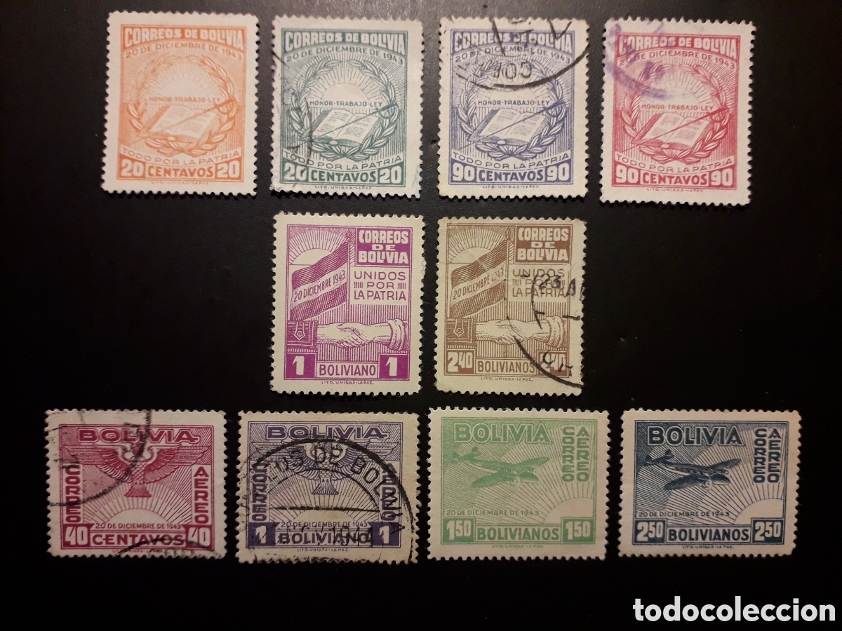 Sellos: BOLIVIA YVERT 271/6 + A 73/6 SERIE COMPLETA USADA O SIN GOMA 1944 REVOLUCI&Oacute;N PEDIDO M&Iacute;NIMO 3&euro;