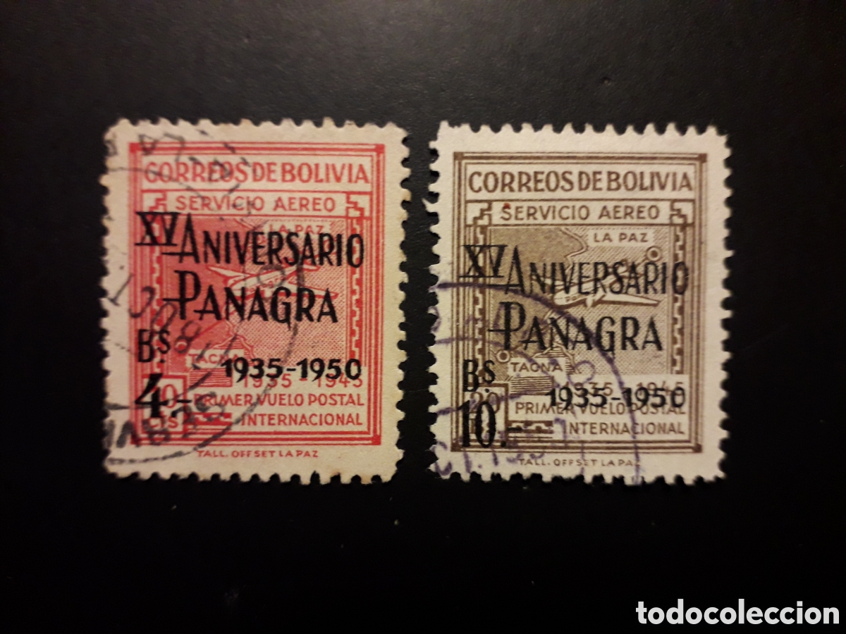 Sellos: BOLIVIA YVERT A-105/6 SERIE COMPLETA USADA 1949 SOBRECARGADOS PEDIDO M&Iacute;NIMO 3&euro;