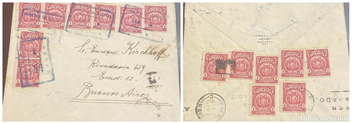 Sellos: O) BOLIVIA, ORURO, COAT OF ARMS SCT 118 1c carmine, CIRCULATED COVER TO BUENOS AIRES, MULTIPLE STAMP