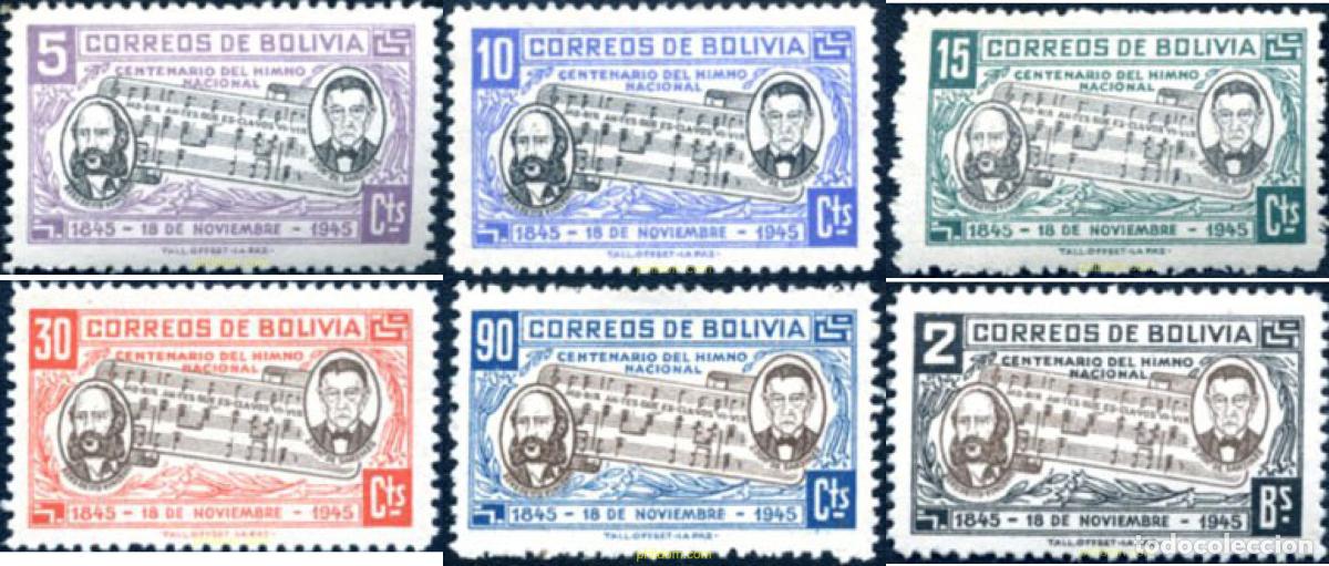 Sellos: 292343 MNH BOLIVIA 1946 CENTENARIO DEL HIMNO NACIONAL