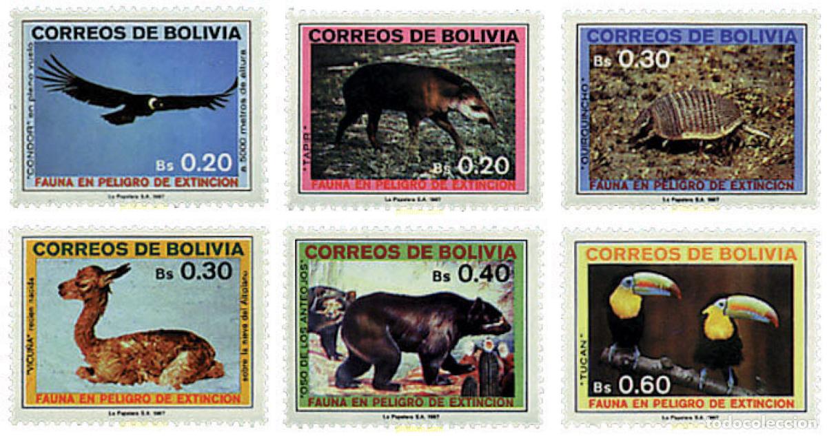 Sellos: 33304 MNH BOLIVIA 1987 FAUNA. ANIMALES EN PELIGRO DE EXTINCION