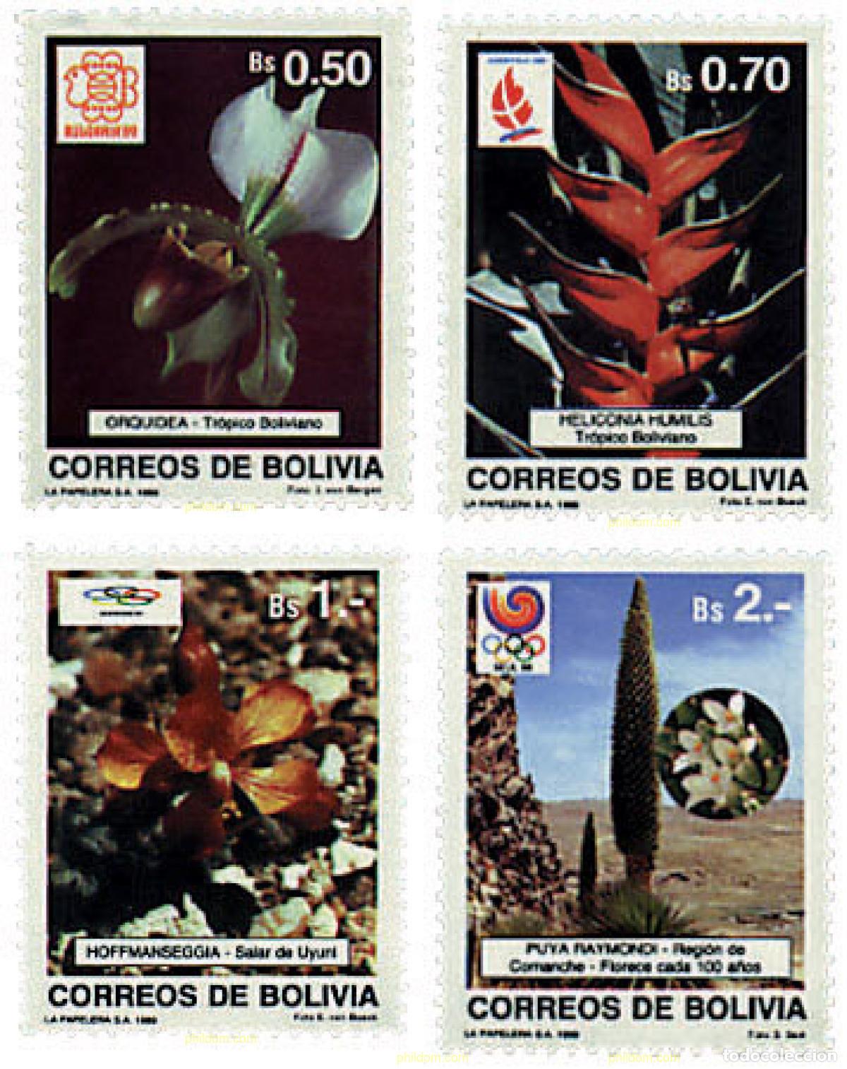 Sellos: 789624 MNH BOLIVIA 1989 FLORES Y EMBLEMAS DE EVENTOS MUNDIALES