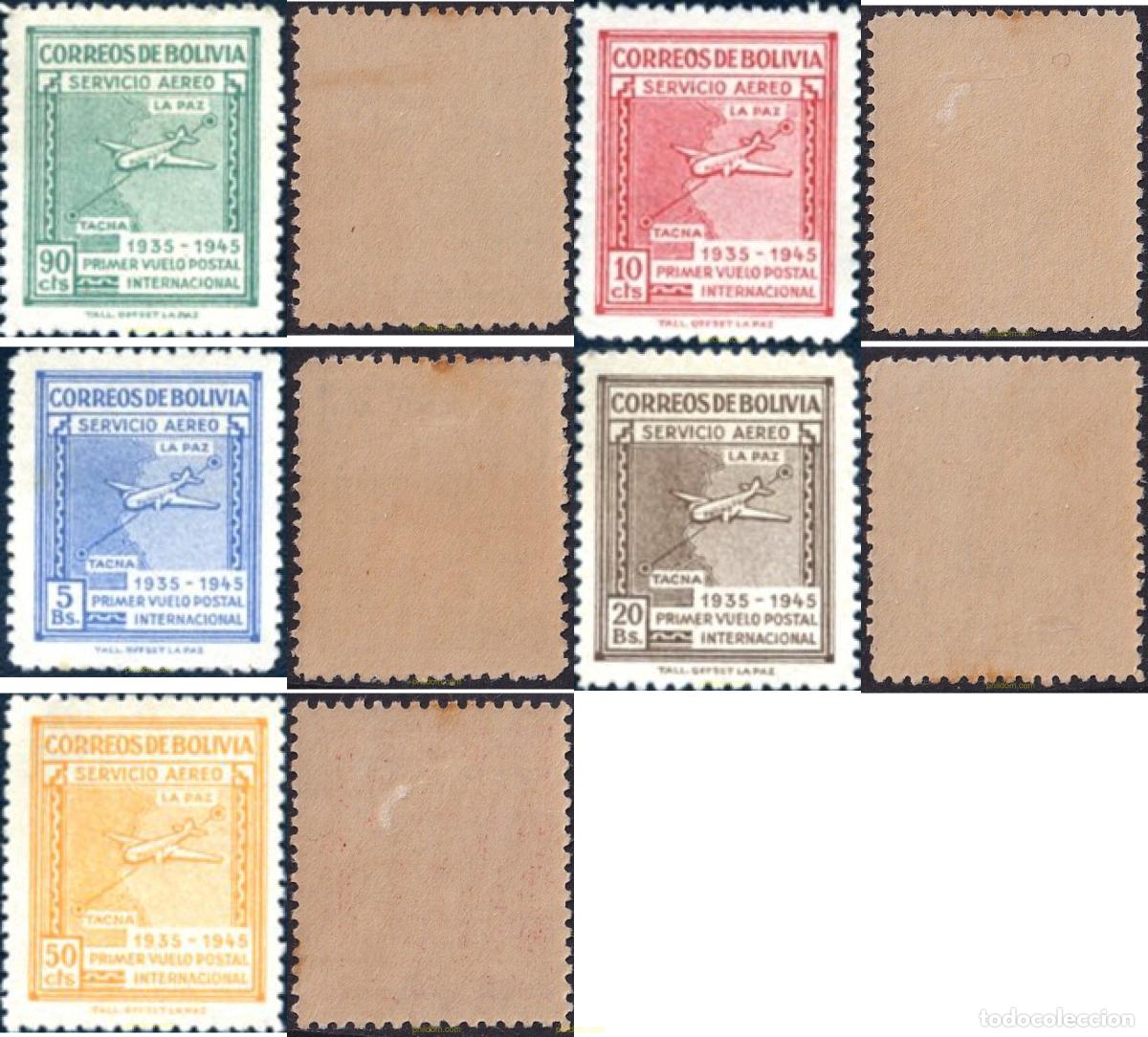Sellos: 790075 HINGED BOLIVIA 1945 10 ANIVERSARIO DEL PRIMER VUELO POSTAL LA PAZ-TACNA