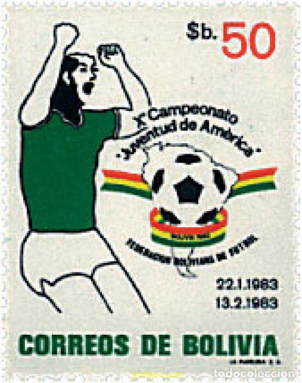 Timbres: 69553 MNH BOLIVIA 1983 10 CAMPEONATOS DE FUTBOL JUNIORS DE AMERICA EN BOLIVIA