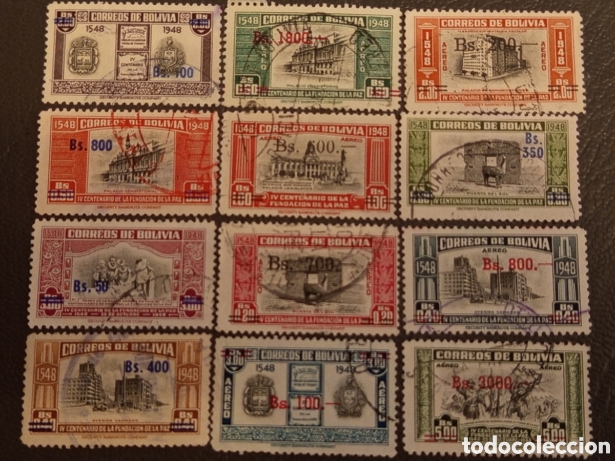 Sellos: Lote 12 Sellos Bolivia 1948 IV Centenario Fundaci&oacute;n de La Paz Usados