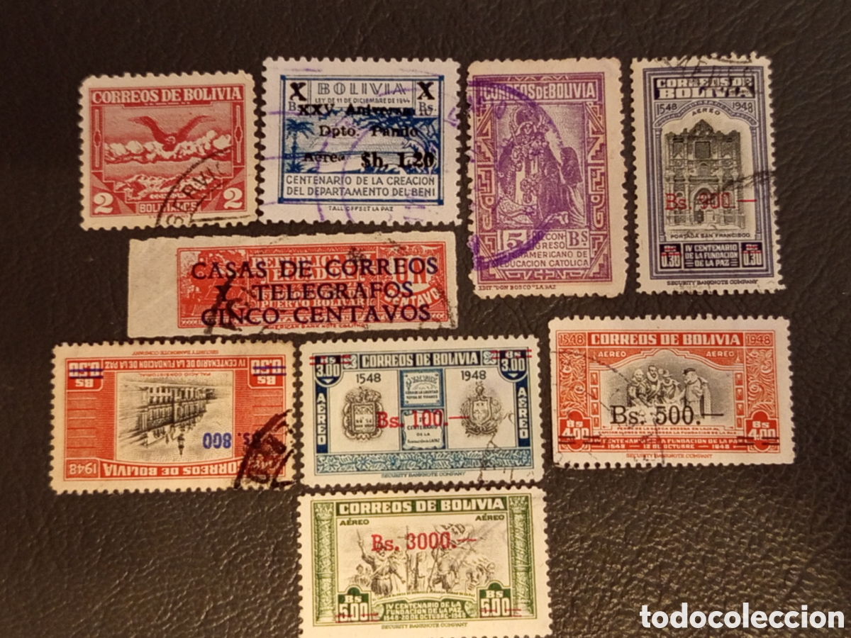 Sellos: Lote 9 Sellos Bolivia 1940-1950 Conmemorativos y Sobrecargas Usados