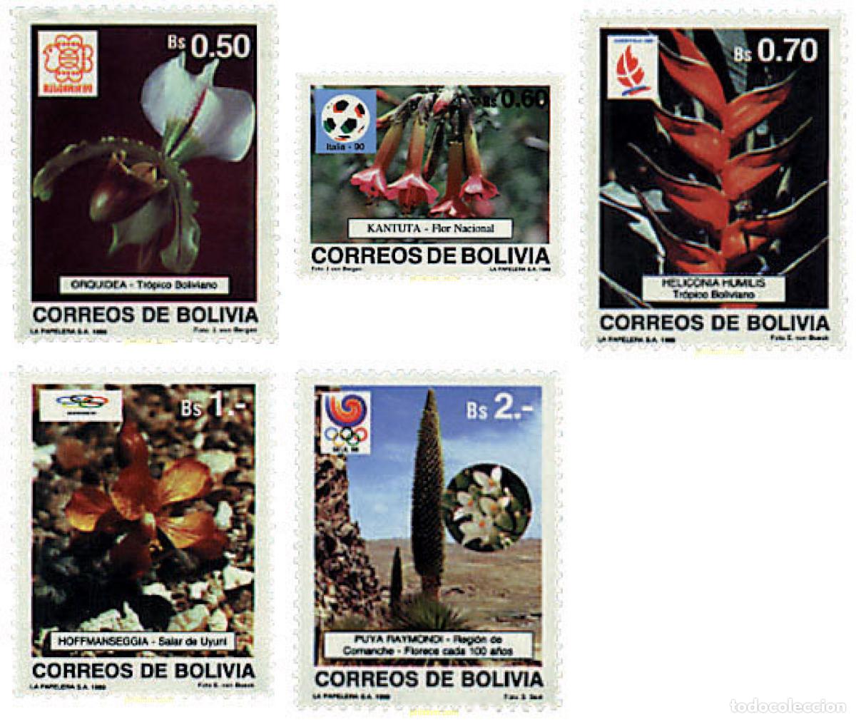 Sellos: 81538 MNH BOLIVIA 1989 FLORES Y EMBLEMAS DE EVENTOS MUNDIALES
