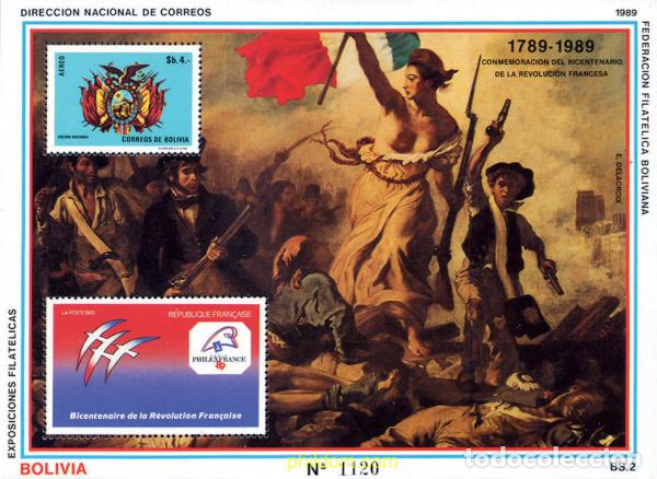 Sellos: 151078 MNH BOLIVIA 1989 BICENTENARIO DE LA REVOLUCION FRANCESA Y PHILEXFRANCE 89