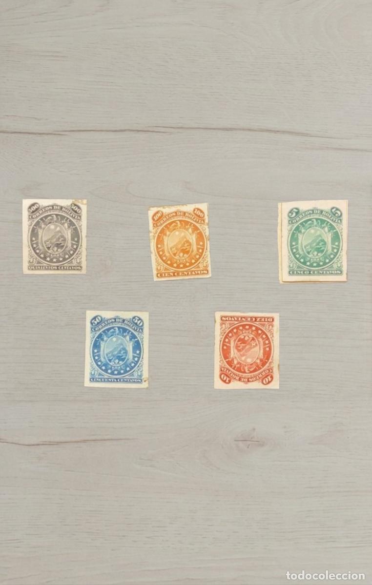 Sellos: Bolivia 1878-1890 Classic Coat of Arms Definitives Set 5v Mint Imperforate Rare Varieties - Includes