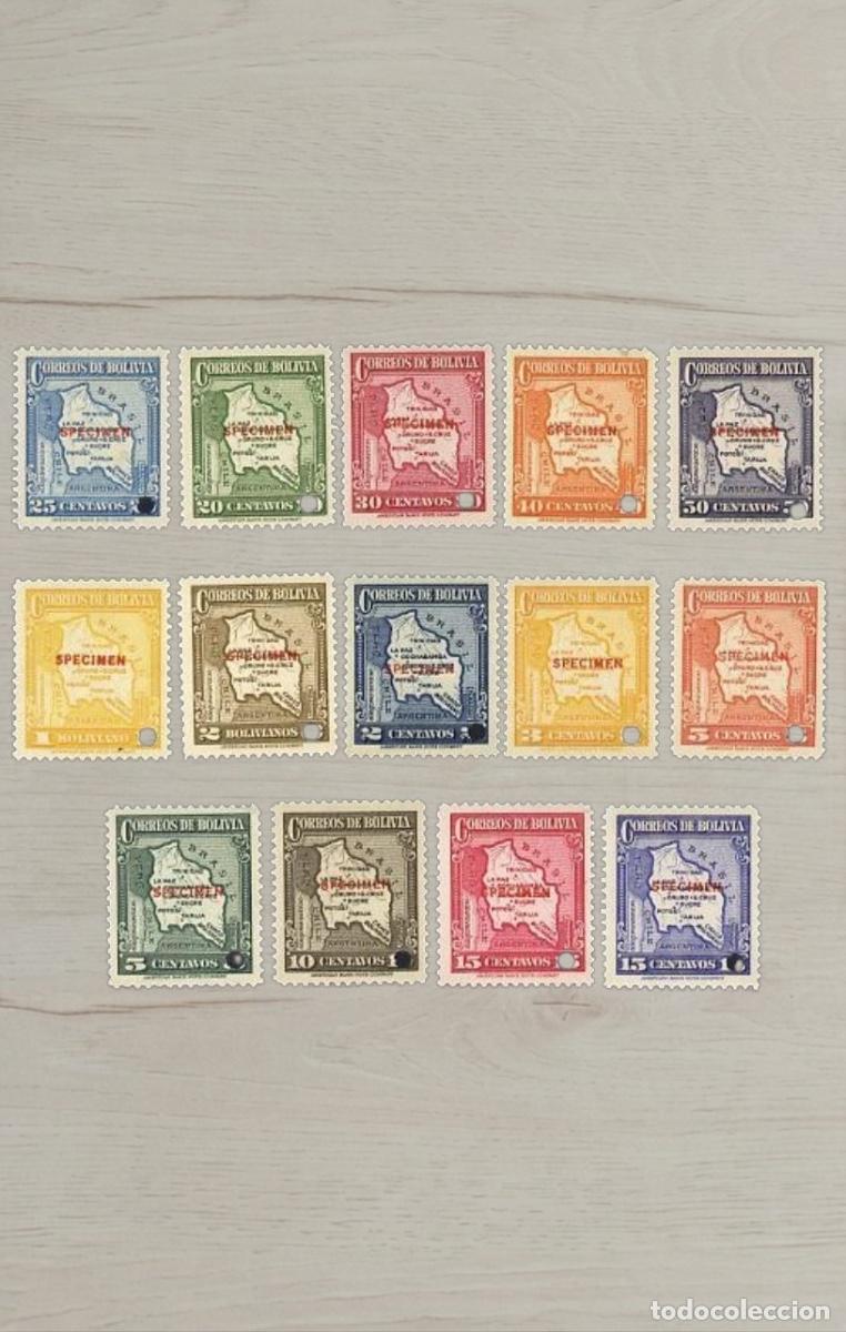 Francobolli: Bolivia 1939 Map of the Republic COMPLETE Definitive Set 14v Mint - Official SPECIMEN Overprints & P