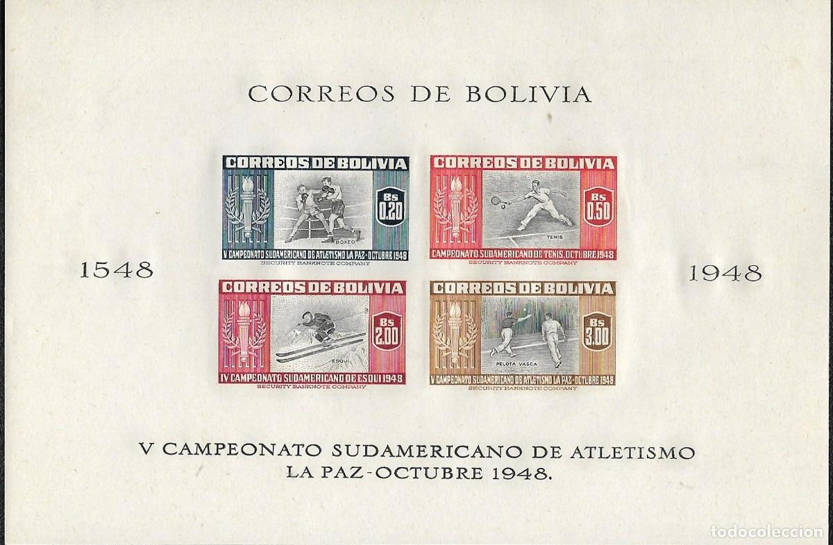 Sellos: Hojita Bolivia. V Campeonato Sudamericano de Atletimo. La paz. Octubre 1948