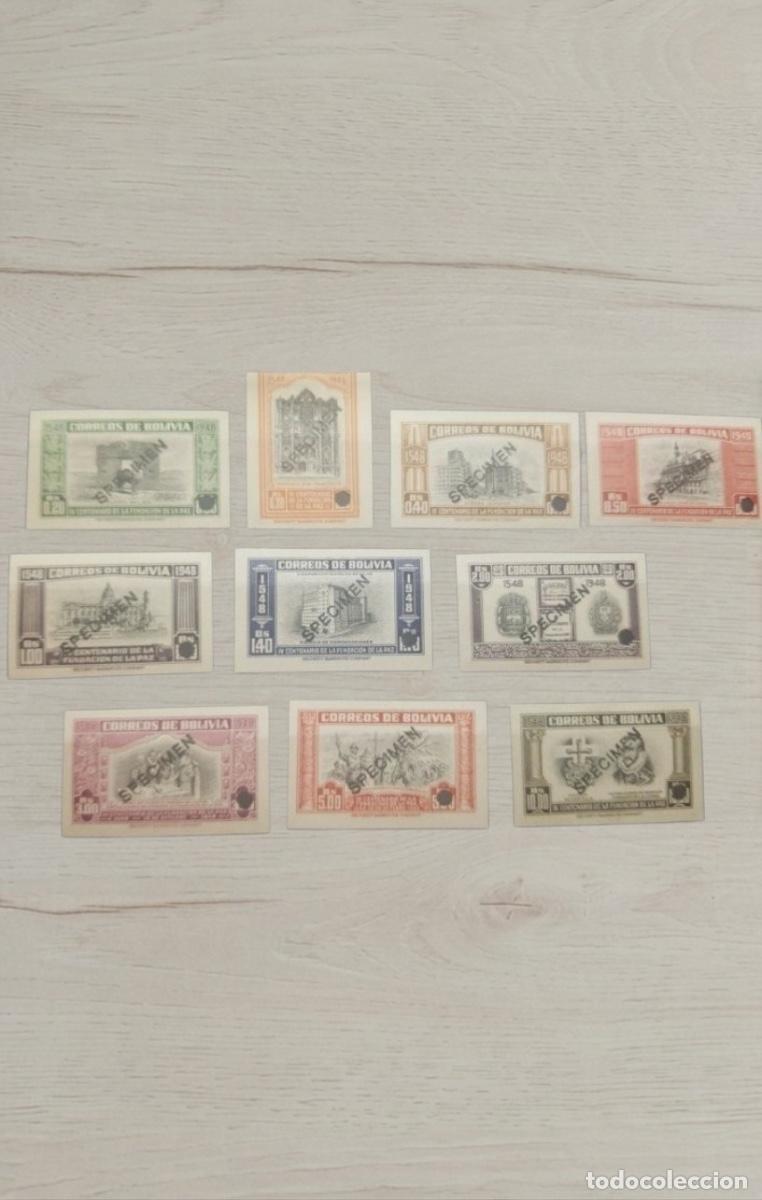 Sellos: Serie Completa Sellos de Bolivia 1948 - IV Centenario de La Paz - Muestras SPECIMEN - 10 Valores - N