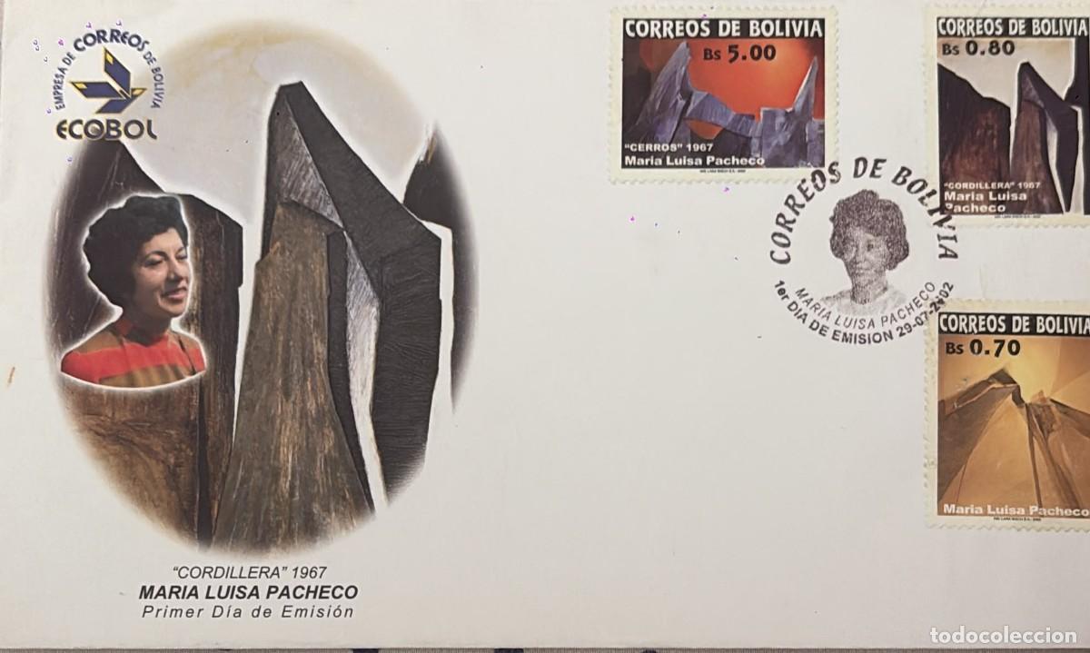 Sellos: TS.)2002, BOLIVIA, FIRST DAY COVER, PRE-PRINTED DESIGN DEDICATED TO PAINTER AND SCULPTOR MAR&Iacute;A LUISA