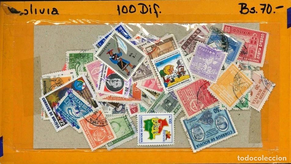 Sellos: Lote 100 sellos diferentes de Bolivia usados - tem&aacute;tica variada