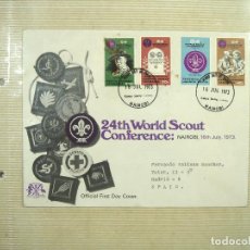 Sellos: SOBRE BOY SCOUT -24 TH WORLD SCOUT CONFERENCE FIRST DAY NAIROBI 1973 + 4 SELLOS 1º DIA PRIMER. Lote 336562003
