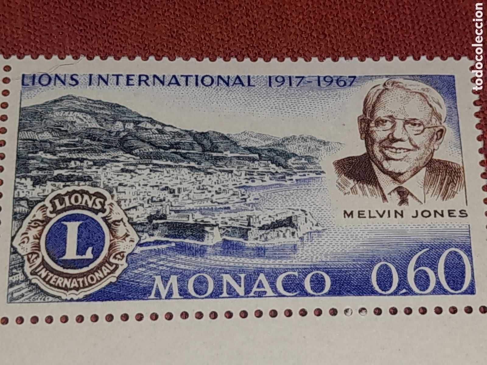 Sellos: Sello Monaco nuevo 1967. 50Aniv Lions Inter. Rotarorio. Scouts. Organizaciones. Paisaje Puerto Casti