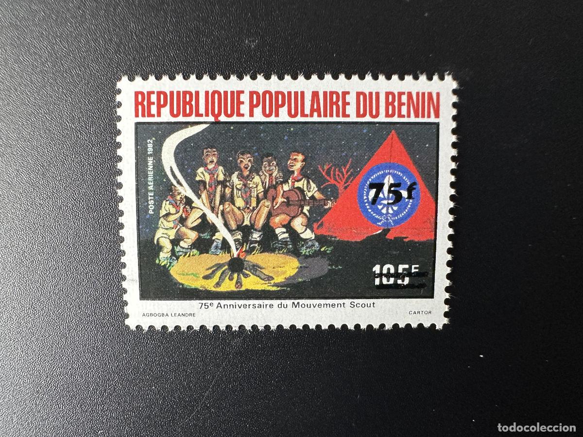Sellos: Benin 1984 Mi. 373 scout scouting Pfadfinder jamboree guitarra sobrecargada