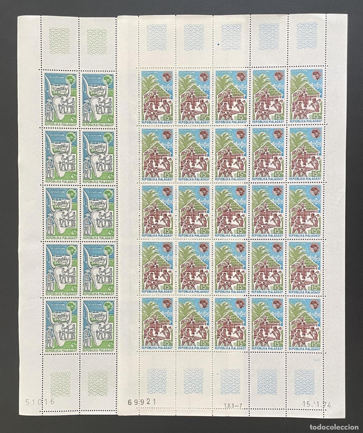 Sellos: Madagascar 1974 YT 538-539 tabl&oacute;n escultismo scouts juventud &Aacute;frica