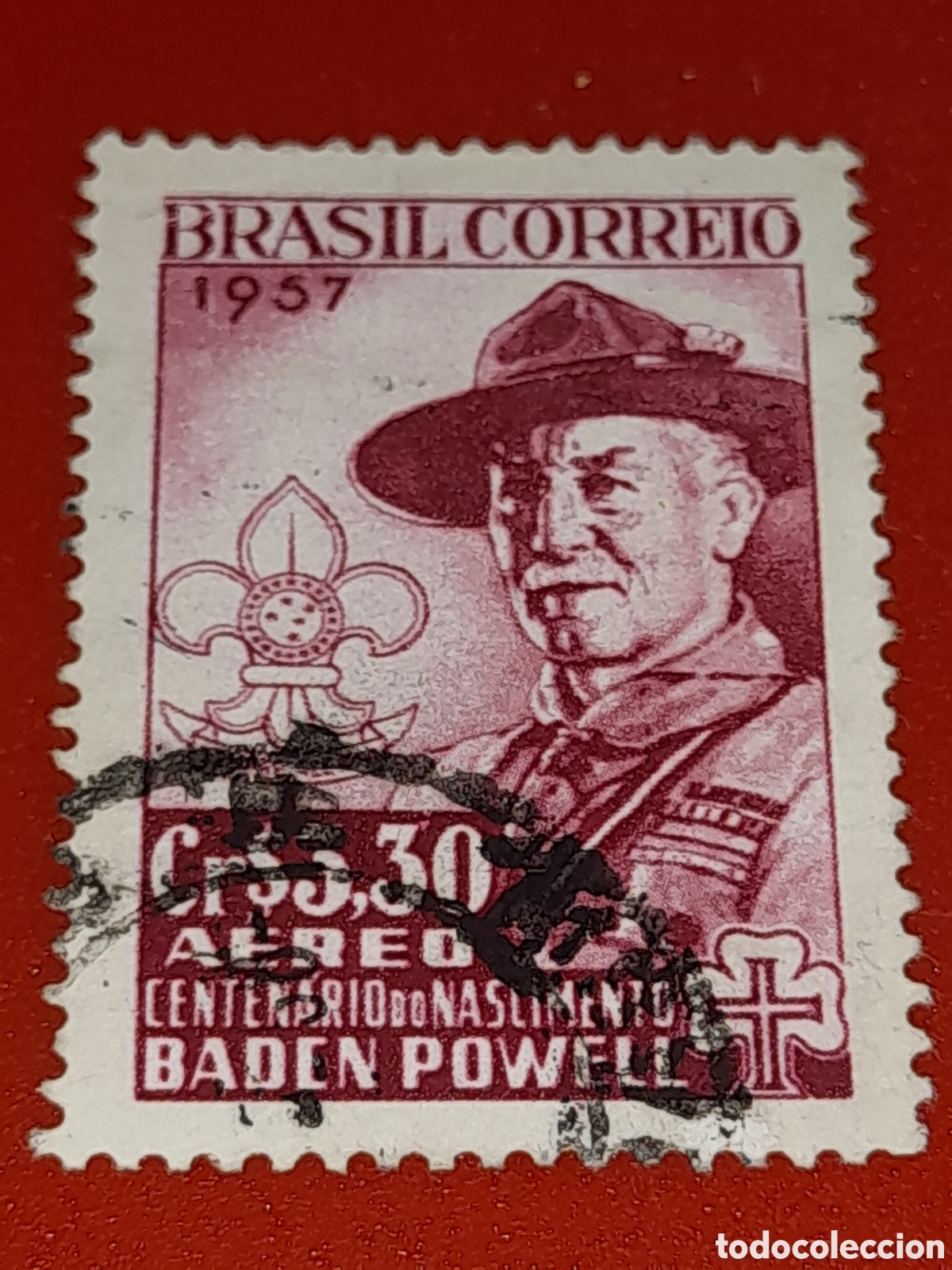 Sellos: Sello Brasil mtdo/udo 1957. 100Aniv nacimiento L. Baden Powell. Fundador Boy Scouts. Organizaciknes