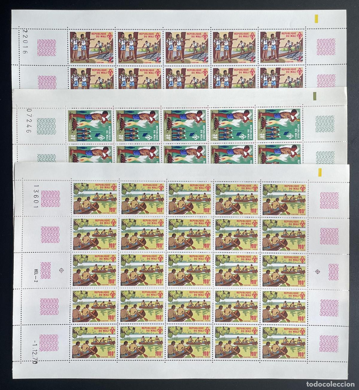 Timbres: Mali 1971 YT 147-149 hoja escultismo scouts piragua camping