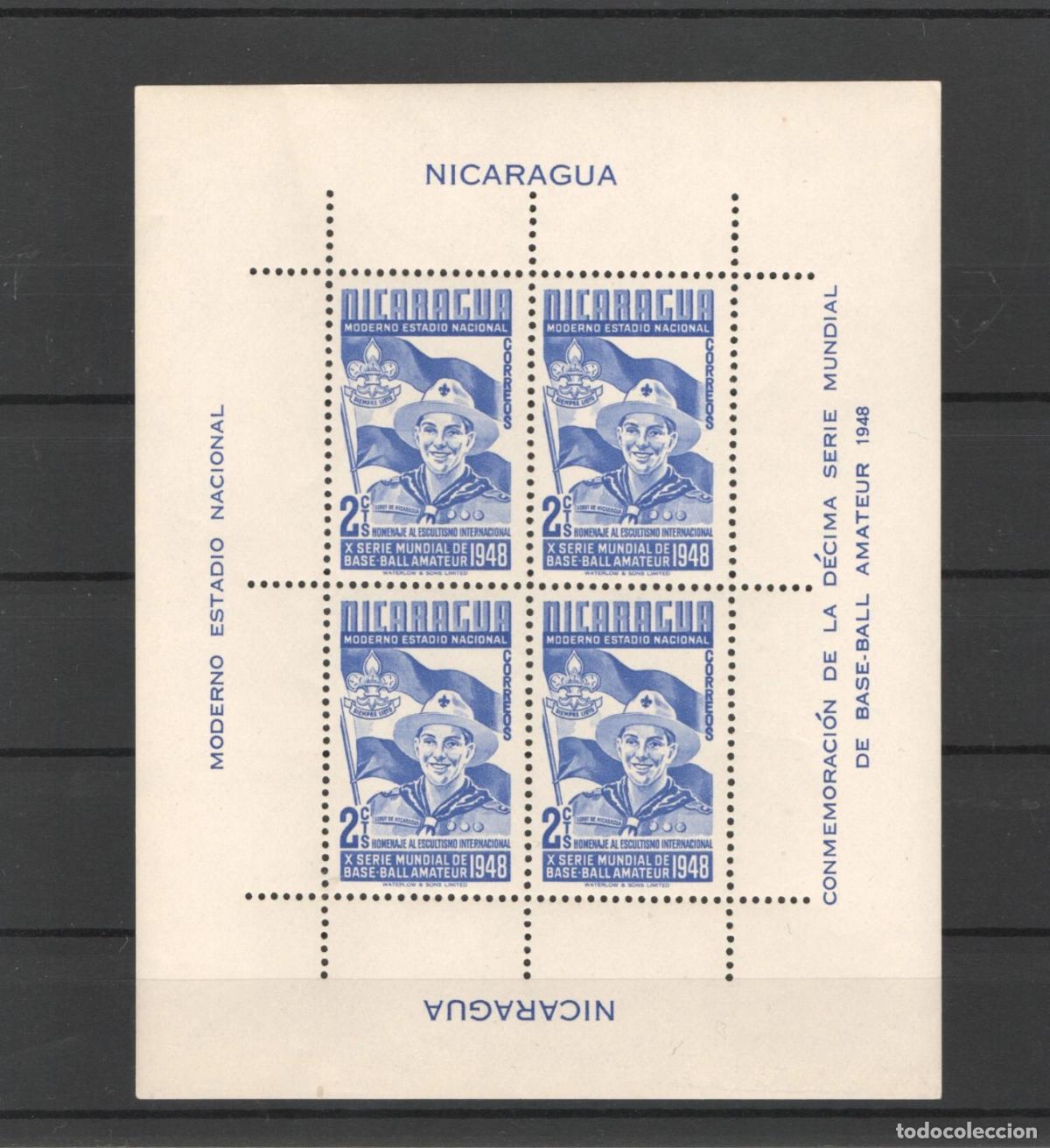 Sellos: NICARAGUA HOJA BLOQUE SCOUTS 1948 SEIE MUNDIAL BASE BALL BEISBOL
