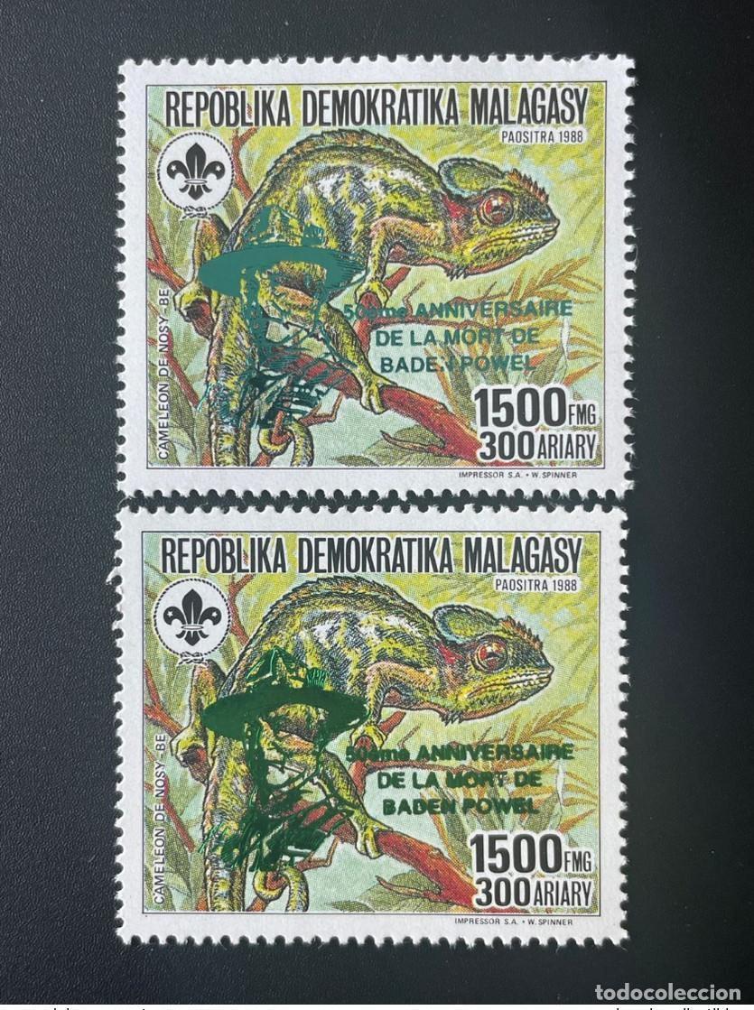 Stamps: Madagascar 1993 Mi. 1535Aa b Camale&oacute;n Baden-Powell de los Scouts sobrecargados dorado y plateado