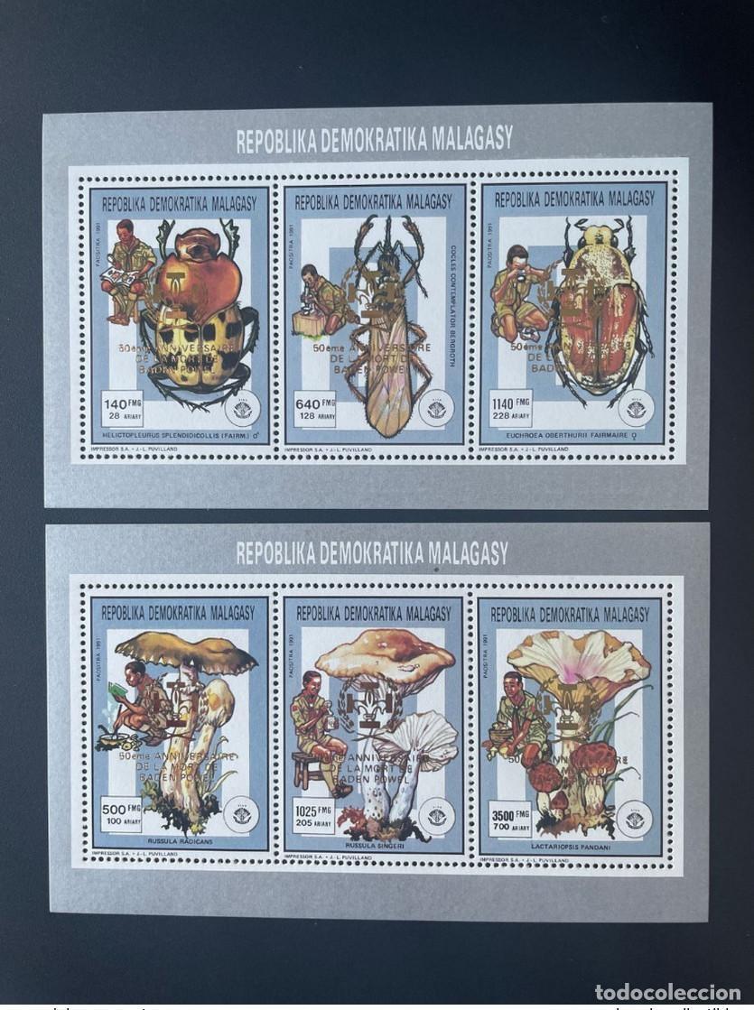 Stamps: Madagascar 1991/1993 Mi. 1536 - 1541 Klb. O Surch Baden-Powell explora insectos