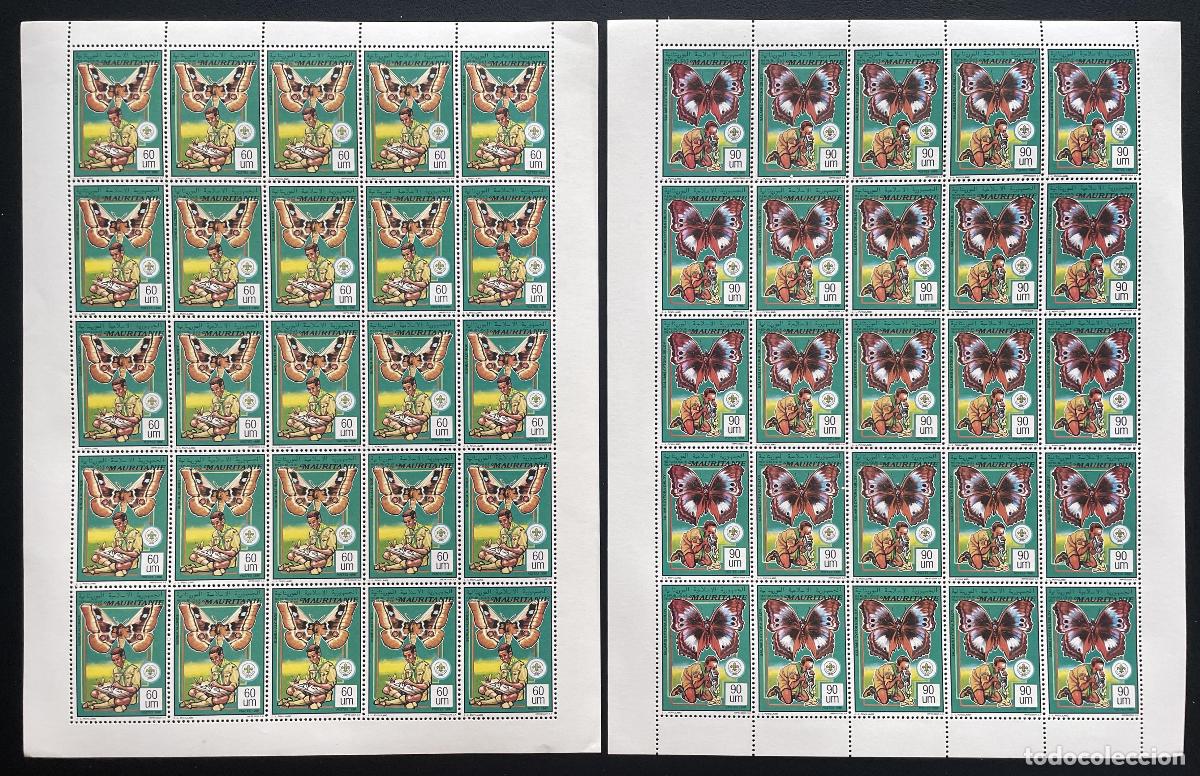 Sellos: Mauritania 1990 YT 641-642 mariposas escultismo insectos