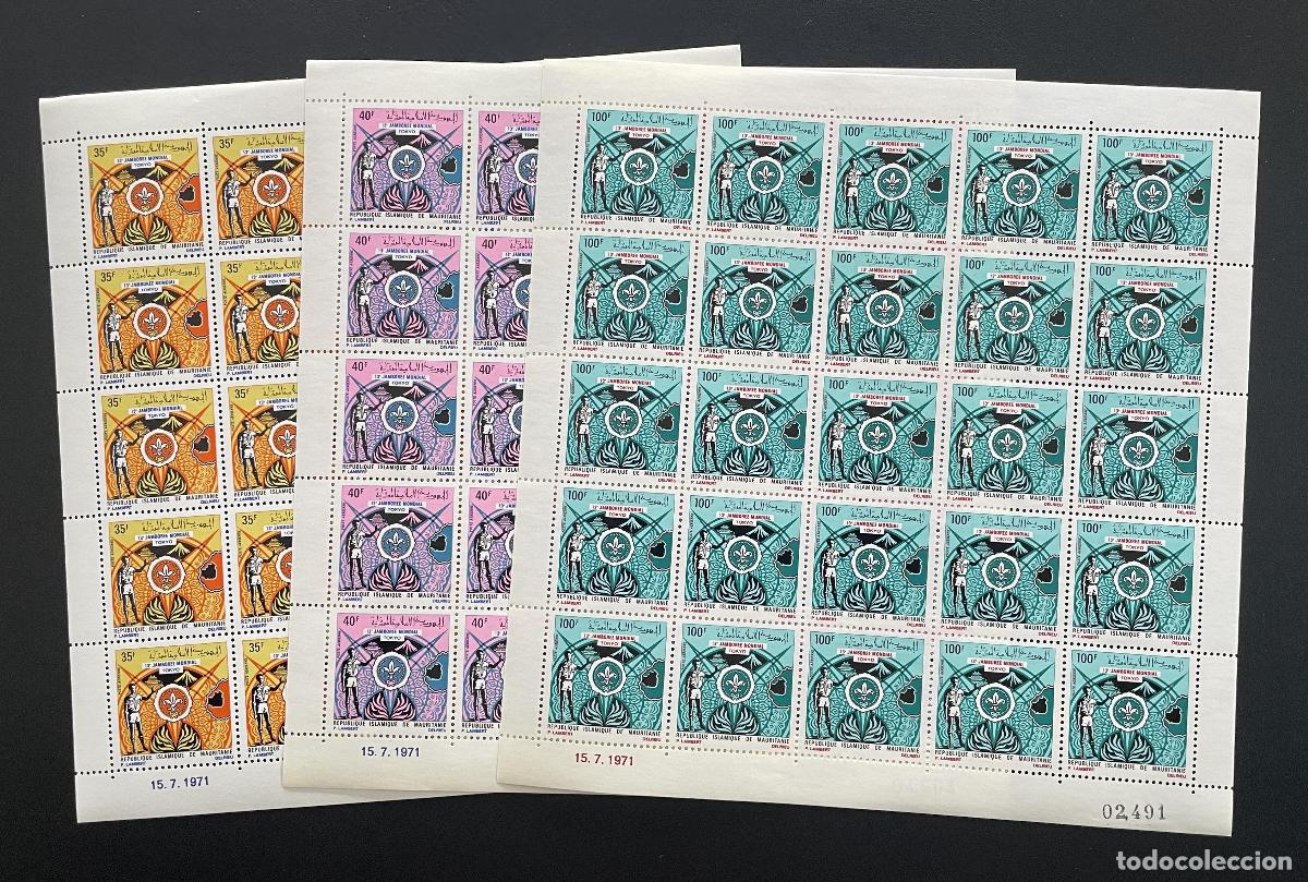 Briefmarken: Mauritania 1971 YT PA 112-114 bloque escultismo Jamboree mundial Tokio