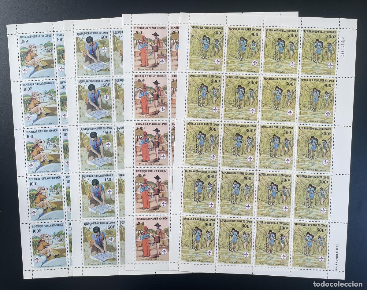 Sellos: Congo 1982 YT 663-666 tabl&oacute;n scouting Baden-Powell Scout uniformes