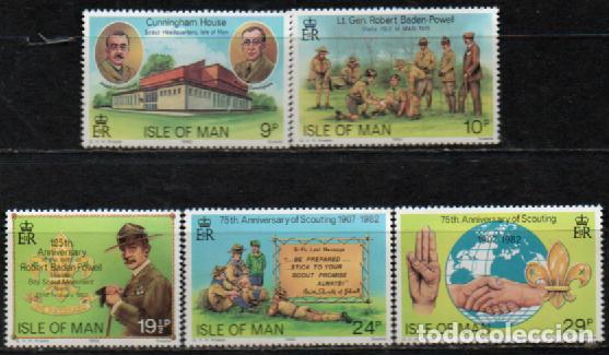 Sellos: GRFAN BRETA&Ntilde;A, ISLA DE MAN IVERT N&ordm; 198/202, 75 aniv&ordm; scouts y 125 aniv&ordm; DE BADEN POWELL . NUEVO ***