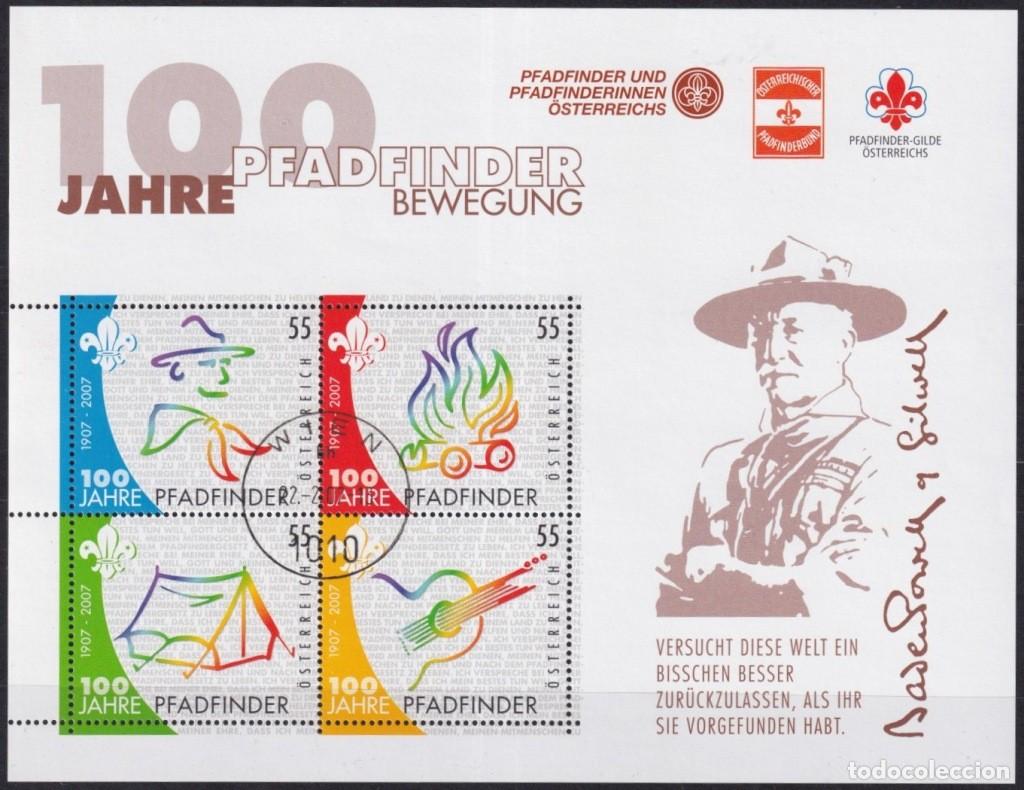 Selos: F-EX61212 AUSTRIA USED 2007 CENTENARY BOYS SCOUT LORD BADEM POWELL SHEET.