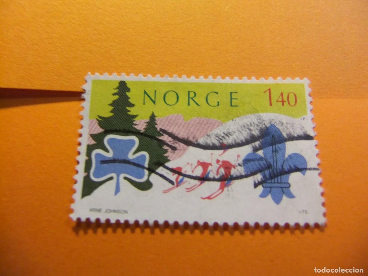 Sellos: L 47 NORUEGA NORGE 1975 / BOY SCOUTS en INVIERNO / YVERT 662 FU