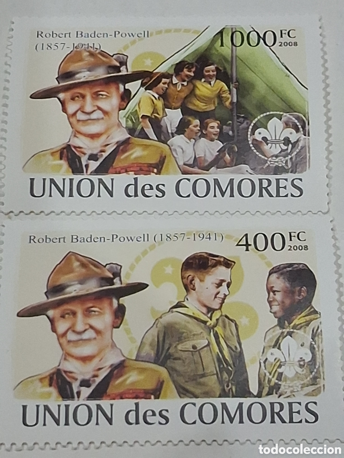 Sellos: Sello Comoras nuevo 2009. Robert Badem. Fundador. Boy scout. Campa&ntilde;a. Organizacion. Emblema. Ni&ntilde;os.