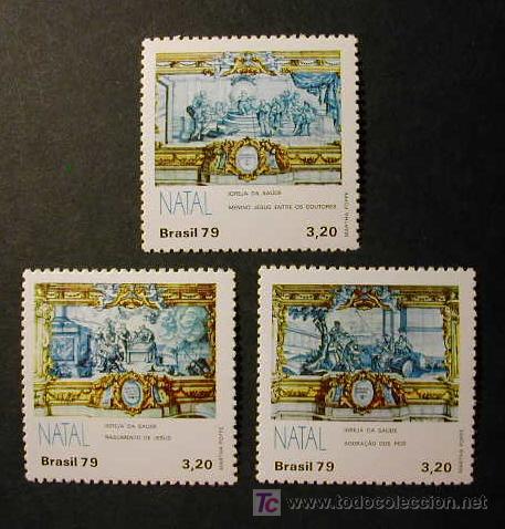 Sellos: BRASIL 1979 NAVIDAD 3 SELLOS - Foto 1