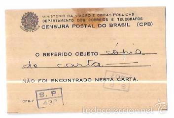 Sellos: CENSURA POSTAL DE BRASIL. - Foto 1