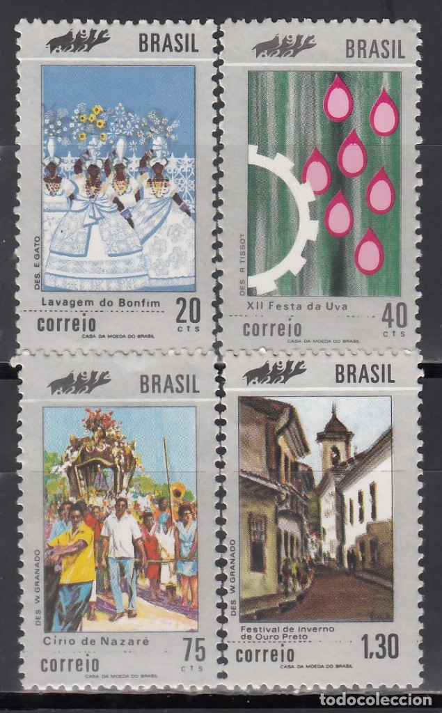 Sellos: BRASIL, 1972 YVERT N&ordm; 977 / 980 /**/ - Foto 1