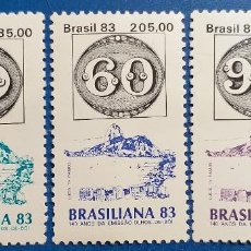 Sellos: BRASIL. 1983. YVERT 1615 1616 1617. BRASILIANA 83, EXPO FILATELICA INTERNACIONAL. NUEVO **. SERIE. Lote 326988683