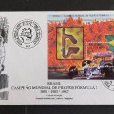 Sellos: J) 1987 BRAZIL, WORLD DRIVERS CHAMPIONSHIP, FORMULA 1, MAP, FDC