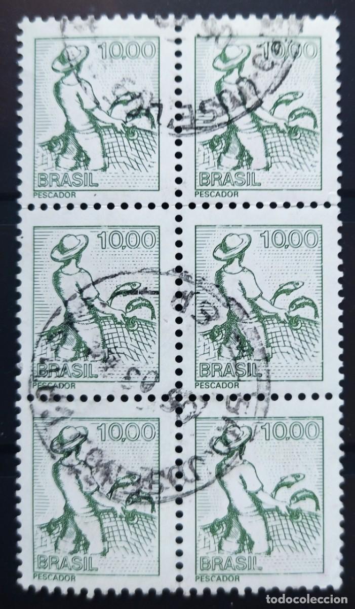 Sellos: BRASIL 1979 PESCA. BLOQUE DE 6. USADO. - Foto 1