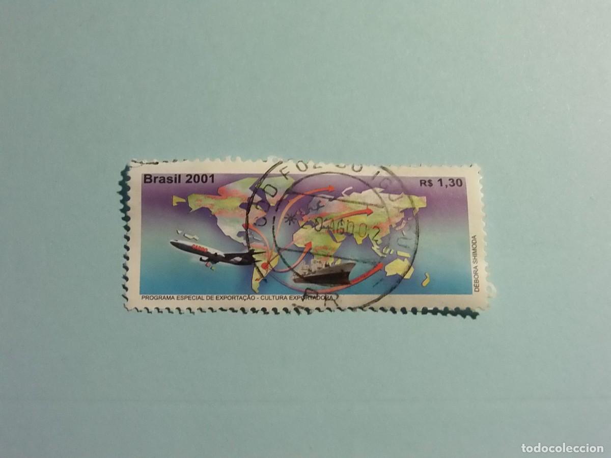 Sellos: BRASIL 2001 - PROGRAMA ESPECIAL DE EXPORTACI&Oacute;N - AVIONES, BARCOS, MAPAS. - Foto 1