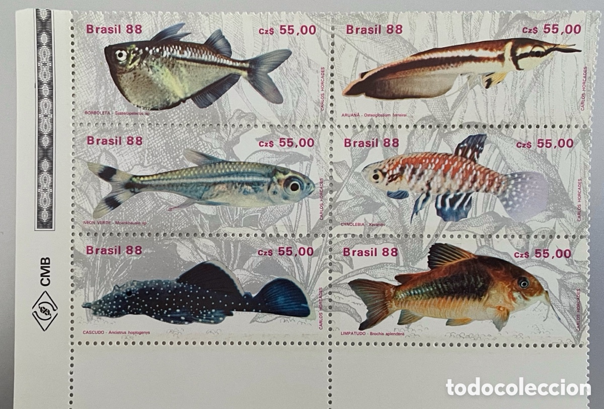 Sellos: Brasil. Peces de R&iacute;o. 1988 - Foto 1