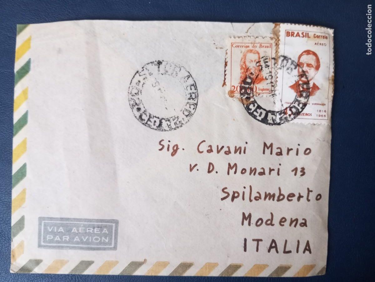 Sellos: BRASIL, CORREO AEREO DESTINADO A ITALIA