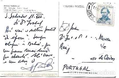 Sellos: Brasil y Salvador da Bah&iacute;a, Grupo con trajes t&iacute;picos, Farol da Barra, S. Amaro Oeiras 1966 (382)