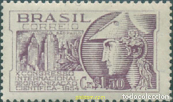 Sellos: 786717 HINGED BRASIL 1954 10 CONGRESO INTERNACIONAL DE ORGANIZACION CIENTIFICA EN SAO PAULO